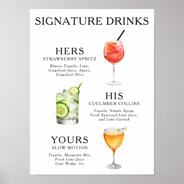 Signature Drinks Wedding Cocktail Poster (Front)