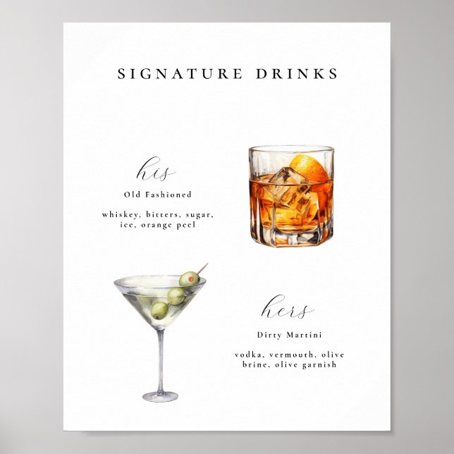 Signature Drinks Wedding Cocktail Poster (Front)