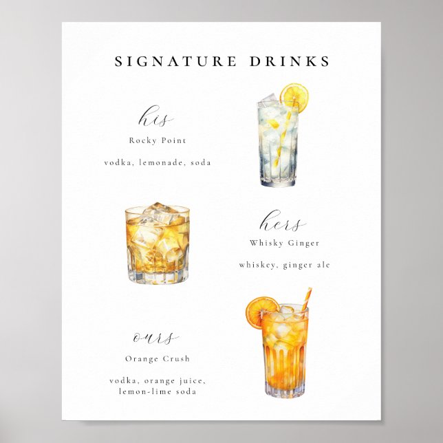Signature Drinks Wedding Cocktails Poster (Front)