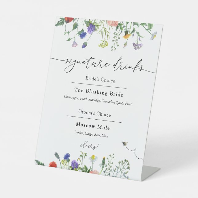 Signature Drinks Wildflowers and Buzzing Bees  Pedestal Sign (Front)