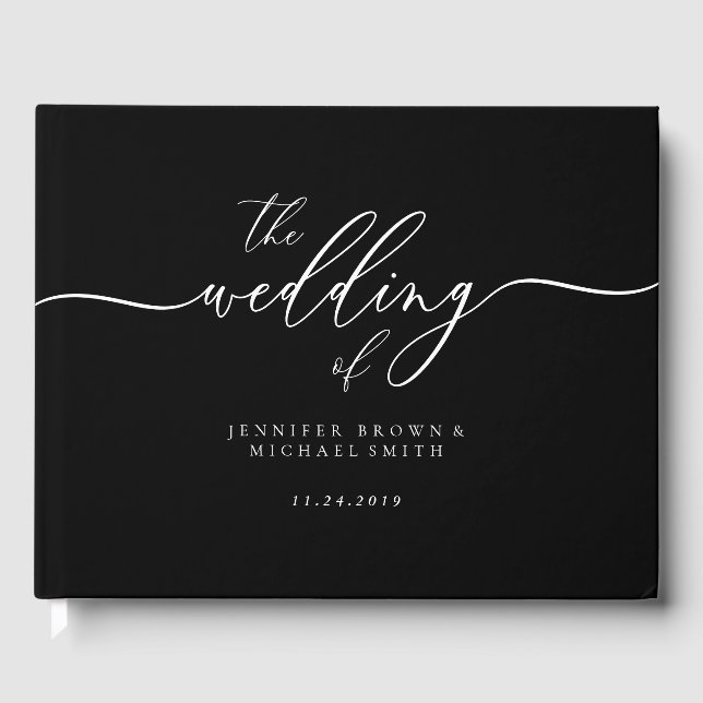 Signature Elegant Black Wedding Guest Book (Front)