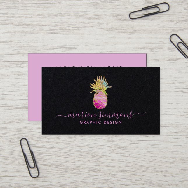 Signature Faux Gold Pineapple Business Card (Front/Back In Situ)