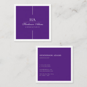 Signature Luxury Script Royal Purple and White Square Business Card