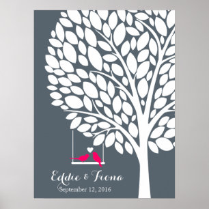 signature mariage livre d'or oiseau rose