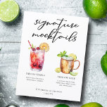 Signature Mocktails Summer Drinks Wedding Menu<br><div class="desc">This chic signature mocktails list features simple black tyopgraphy above 2 cute drinks and their ingredients for your wedding bar. A Shirley Temple and non-alcoholic Moscow mule add a cool flair to your bar menu. Complete with the couple's names and date for their reception.</div>