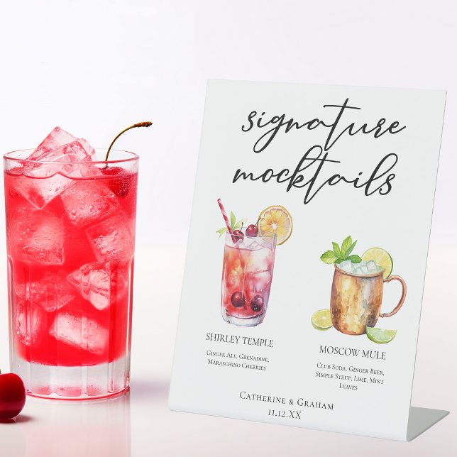 Signature Mocktails Summer Drinks Wedding Menu Pedestal Sign (Creator Uploaded)