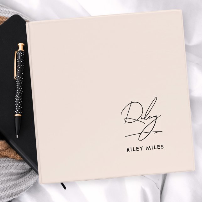 Signature Monogram Blush Pink Modern Chic Script Binder (Creator Uploaded)