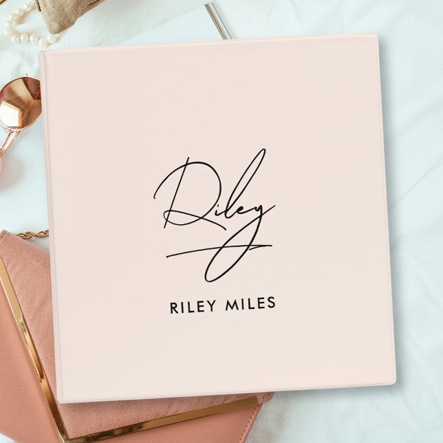 Signature Monogram Blush Pink Modern Chic Script Binder (Creator Uploaded)