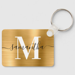 Signature Monogram Gold Foil Photo Rectangle Keychain