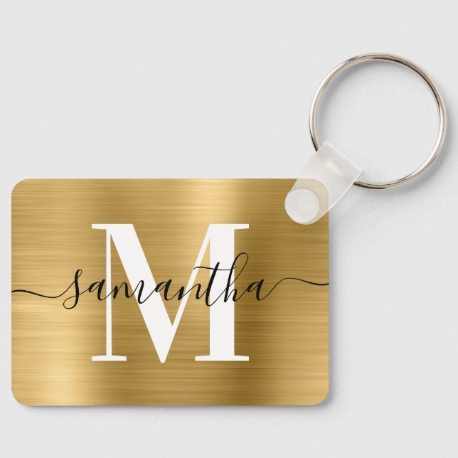 Signature Monogram Gold Foil Photo Rectangle Keychain (Front)