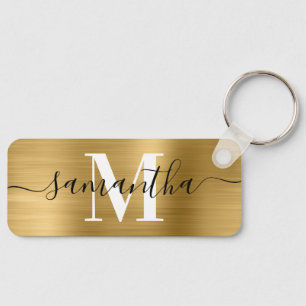 Signature Monogram Gold Foil Thin Rectangle Keychain