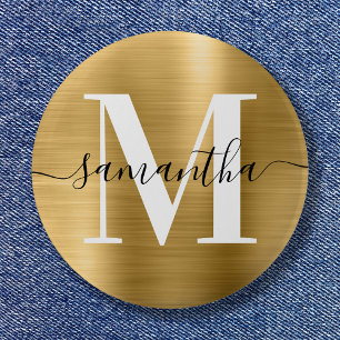 Signature Monogram Gold Shimmer Foil  2 Inch Round Button