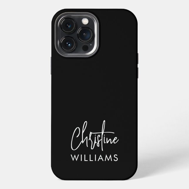 Signature Monogram Handwritten Script Black iPhone Case (Back)