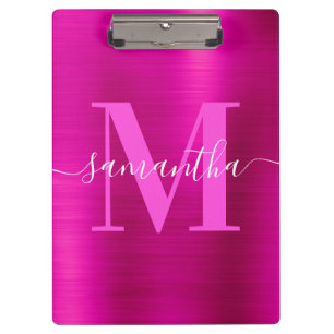 Signature Monogram Hot Pink Shimmer Foil  Clipboard