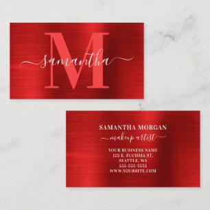 Signature Monogram Red Shimmer Foil Business Card