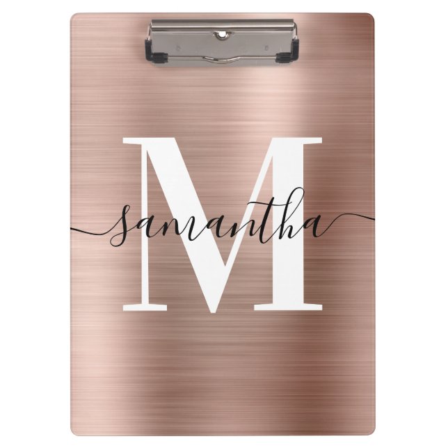 Signature Monogram Rose Gold Shimmer Foil  Clipboard (Front)