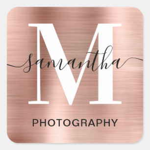 Signature Monogram Rose Gold Shimmer Square Sticker