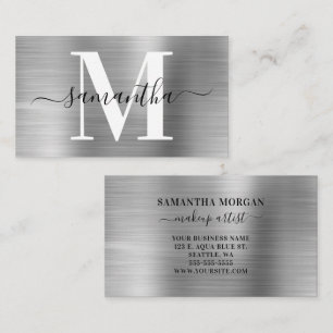 Signature Monogram Silver Shimmer Business Card