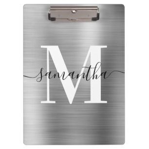 Signature Monogram Silver Shimmer Foil  Clipboard