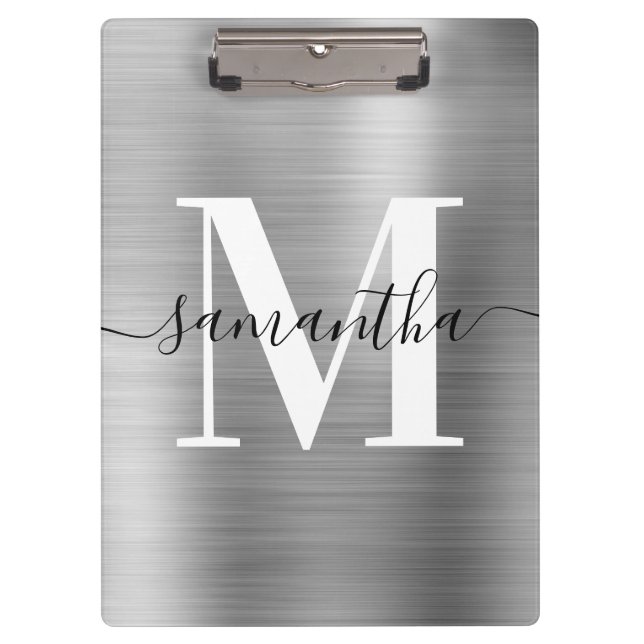 Signature Monogram Silver Shimmer Foil  Clipboard (Front)