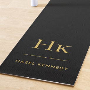 Signature Monogram Simple Black Gold Yoga Mat