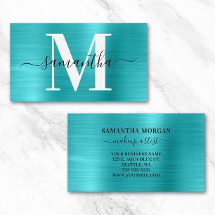 Signature Monogram Turquoise Blue Shimmer Business Card