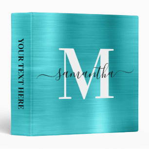 Signature Monogram Turquoise Blue Shimmer Foil Binder