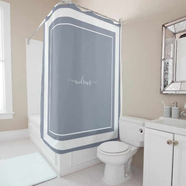 Signature Monogramme bleu classique Douche rideau (En situation)
