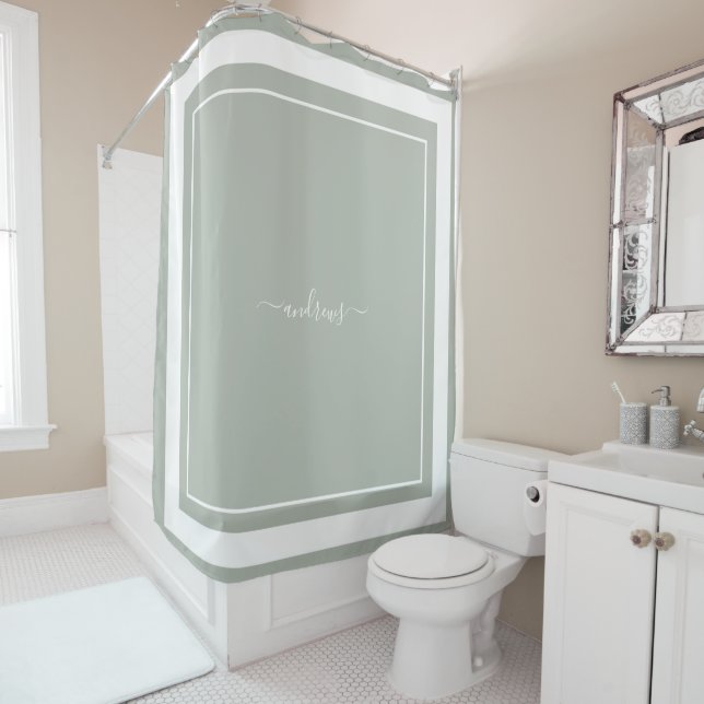 Signature Monogramme vert classique Douche rideau (En situation)