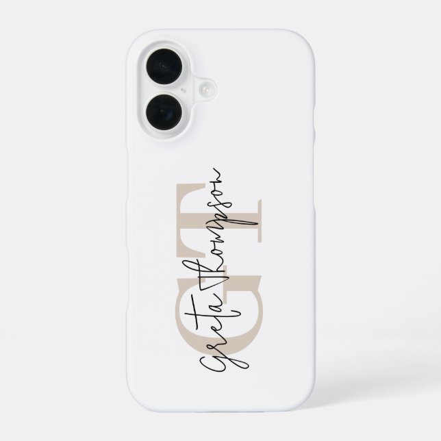 Signature Name Beige Monogram iPhone 16 Case (Back)