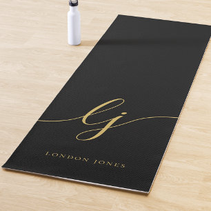 Signature Name Simple Calligraphy Black Gold Yoga Mat
