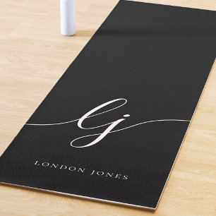 Signature Name Simple Calligraphy Black Yoga Mat