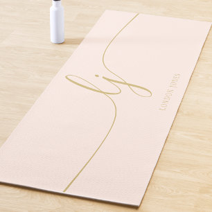 Signature Name Simple Calligraphy Blush Pink Gold Yoga Mat