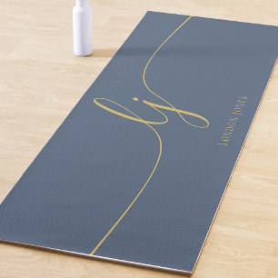 Signature Name Simple Calligraphy Navy Blue Gold Yoga Mat