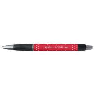 Signature Name White Polka Dots & Red Background Pen