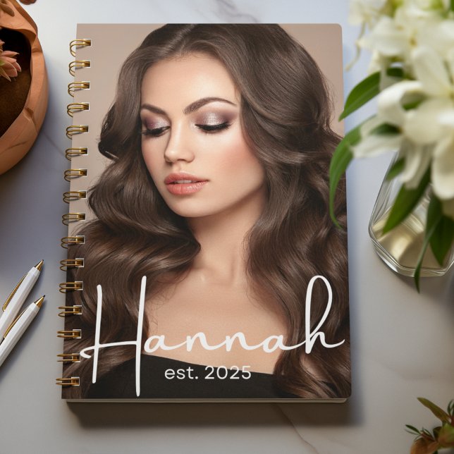 Signature Over Snapshot Notebook (Notebook with full-bleed photo, handwritten signature across bottom, and est. year accent.)