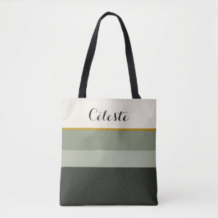 Signature Personalized Sage Green & Gold Striped  Tote Bag