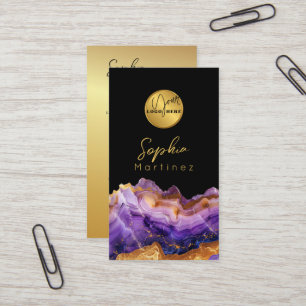 Signature Purple Agate gold marble & QR Code Logo Business Card