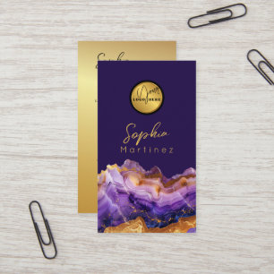 Signature Purple Agate gold marble & QR Code Logo Business Card