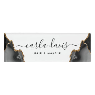 Signature Script Agate Black And Gold Marble Name Tag