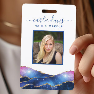 Signature Script Agate Watercolor Galaxy Salon ID Badge