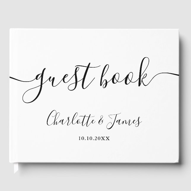 Signature Script Black And White Wedding Guest Book (Front)