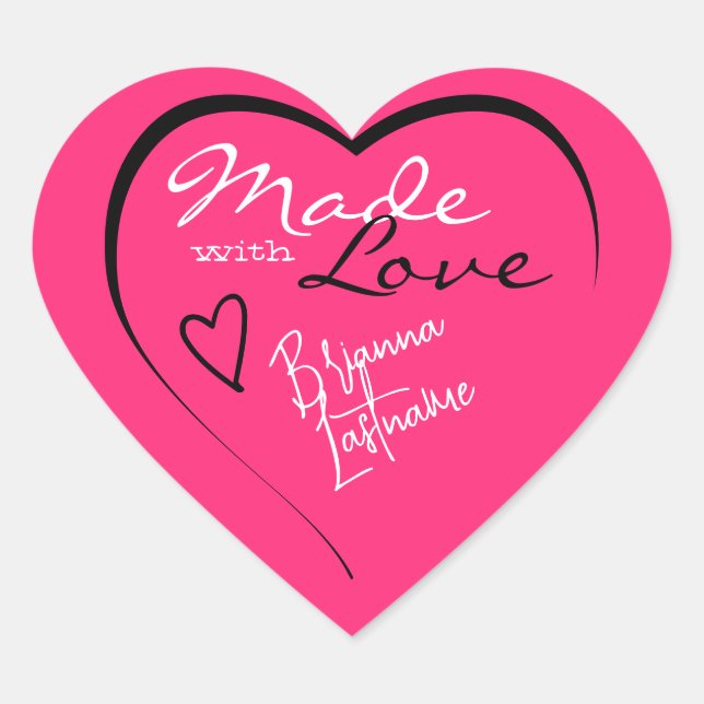 Signature Script Bright Pink Made with Love Heart  Heart Sticker (Front)