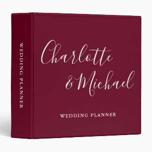 Signature Script Burgundy Wedding Planner Binder