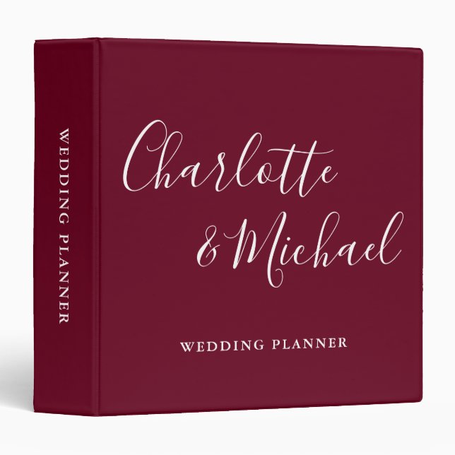 Signature Script Burgundy Wedding Planner Binder (Front/Spine)