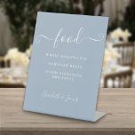 Signature Script Dusty Blue Food Menu Pedestal Sign<br><div class="desc">This elegant script dusty blue minimalist food menu sign is perfect for all celebrations. Designed by Thisisnotme©</div>