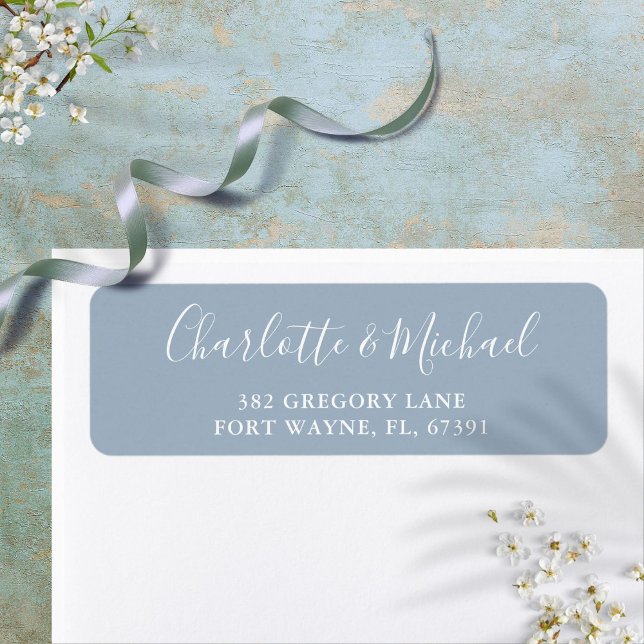 Signature Script Dusty Blue Mariage Adresse de ret (Signature Script Dusty Blue Wedding Return Address Label)