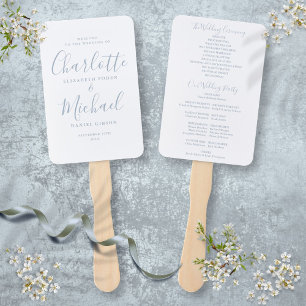 Signature Script Dusty Blue Wedding Program Hand Fan