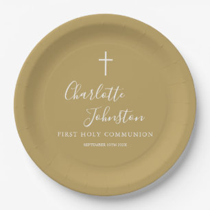Signature Script First Holy Communion Gold Paper Plate