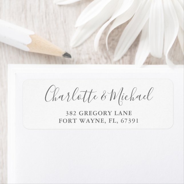 Signature Script Gray White Wedding Return Address (Insitu)